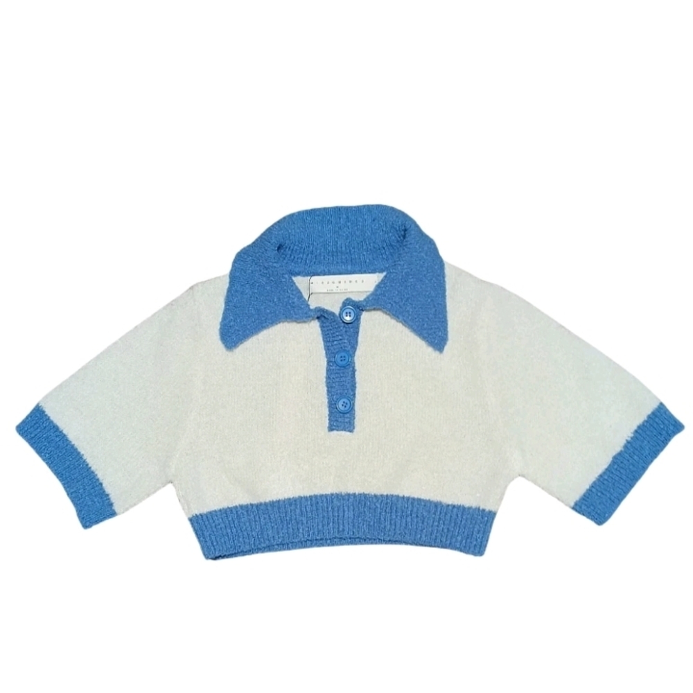 Crop Cardigan Sweater Top Women’s Sz M Color Block Buttoned Knit Short Sleeve